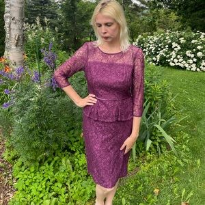 Black Sax 5th Ave Burgundy Lace Peplum Design Dress Med